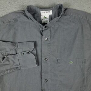Lacoste Shirt Mens Size 44 Gray Band Collar Button Up Long Sleeve